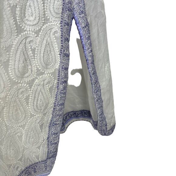 Embroidered purple White Tunic Top Dress Indian Kurta Boho - Picture 5 of 5